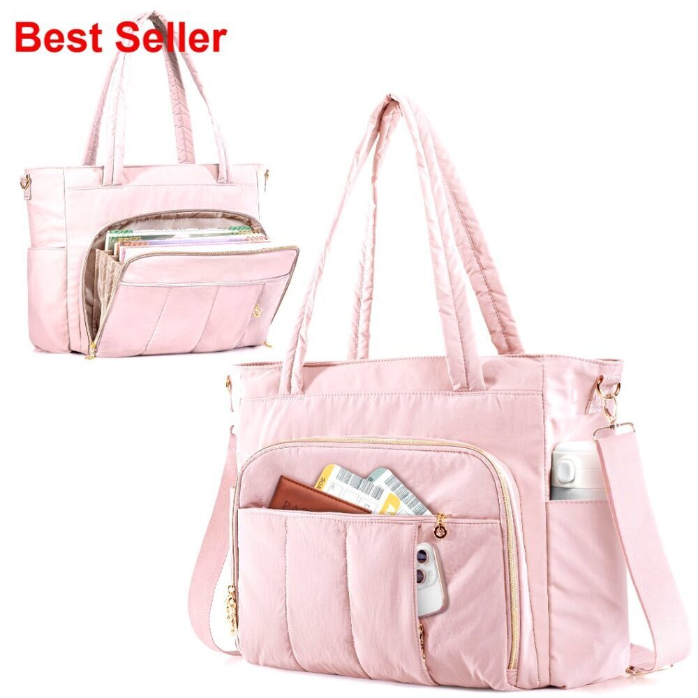 Large Laptop Tote with Accordion Pockets & Crossbody Strap for Work